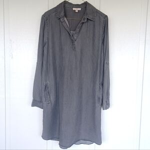 Como Vintage Woman's Lyocell Grey Shirt Dress Small With Pockets Roll Tab Sleeve